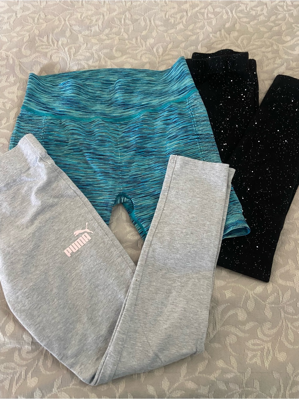 Girls Lot of 3 Active Leggings & Bicycle Shorts Set - Gray, Teal & Black
